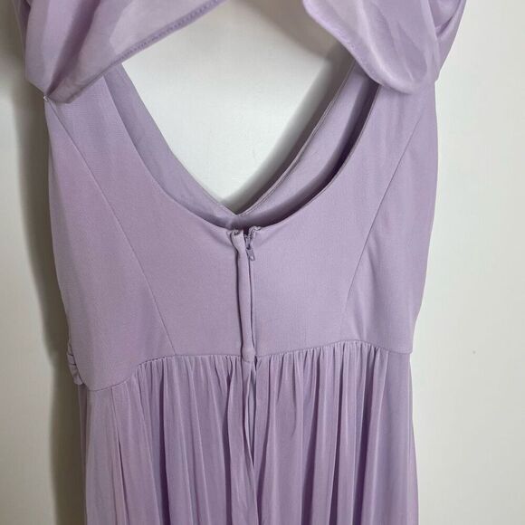 David’s Bridal Iris Long Mesh Dress with Cowl Back Detail Lavender Purple Maxi 4 - Picture 12 of 13